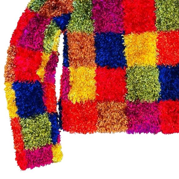 Michael Simon Vintage 90s Women’s Sz M Multicolor Shag Cardigan Sweater Whimsy - Picture 10 of 14